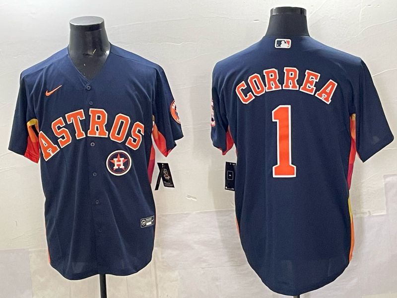 Men 2025 Houston Astros #1 Correa Blue Nike MLB Jersey 8205